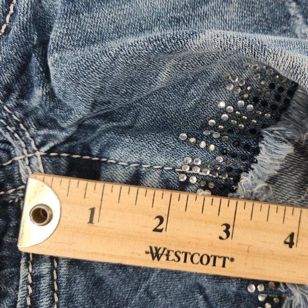 Miss Me Denim Shorts Womens 24 Rhinestone Studded Distressed Blue Festival